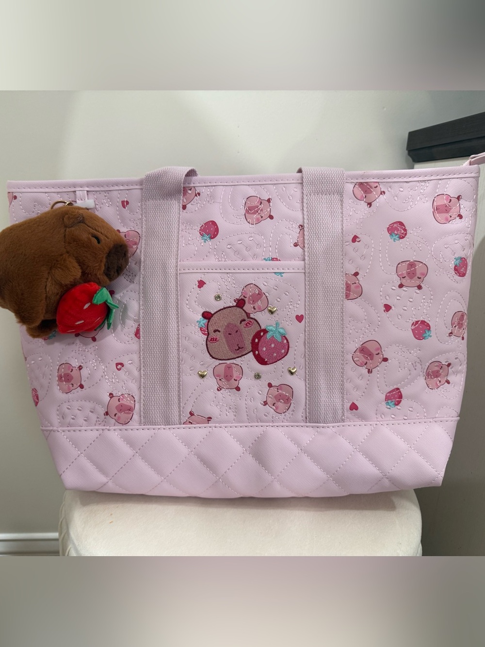 Cute Pink Quilted Strawberry Tote Bag - Women Bags